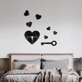 3D-Acryl-Wandsticker mit Herz- und Schlüsseldesign für die Schlafzimmerdekoration - Schwarz (JM3153)