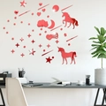 Stickers muraux miroir en acrylique rouge avec étoiles et licornes pour chambre - Rouge