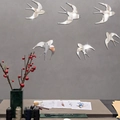 Pegatinas de pared 3D de golondrina en acrílico espejo plateado para sala de estar - Plateado
