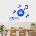 Blue acrylic music note wall stickers with mirror finish on dining room background - Blue