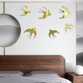 Set de 6 pegatinas de pared de golondrinas en espejo dorado para decoración 3D de hogar - Dorado