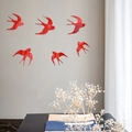 3D red mirror acrylic swallow wall stickers set of 6 for living room home decor - Red