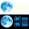 Pegatinas de pared de luna azul y unicornio luminosos con estrellas y corazones azul - Luna + Unicornio Corazón Estrella (Luz Azul)