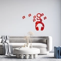 Creatieve rode acryl 3D muzieknoten en hoofdtelefoon figuur spiegel wandstickers - Rood