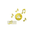 Detail of music note acrylic wall stickers with golden mirror finish and CD star design - Gold