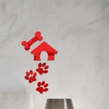 Adesivi murali a specchio in acrilico rosso con cuccia osso e zampe per decorazione - Rosso