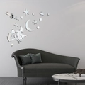 Stickers muraux modernes avec sorcière sur balai et décor de lune en argent acrylique - Argenté