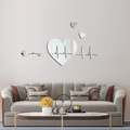 Silver mirror heart and key wall stickers set for modern living room home decoration - Silver