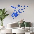 Stickers muraux en acrylique bleu avec motifs sorcière et lune pour décoration d'Halloween - Bleu