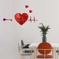 3D red heart and key mirror wall decals for modern living room and bedroom decor - Red