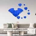 Blue 3D acrylic mirror wall stickers with wings and hearts in a modern living room - Blue