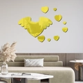 3D yellow acrylic mirror wall stickers with winged heart and small hearts for home decor - Gold