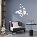 Stickers muraux miroir argenté cœur et oiseau pour décor moderne de chambre - Argenté