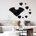 3D heart with wings mirror acrylic wall stickers set in black for bedroom decoration - Black