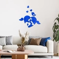 Détail de stickers muraux 3D miroir bleu avec motifs cœur et oiseau dans un salon moderne - Bleu