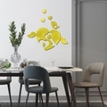 Stickers muraux miroirs en acrylique jaune avec motifs cœur et oiseau décoratifs - Doré