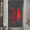 Adesivi murali a specchio in acrilico rosso con scritte HOME e piuma per la decorazione - Rosso (JM3241-Rosso)