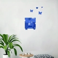 Stickers muraux papillon miroir bleu pour décoration de salon et chambre à coucher - Bleu