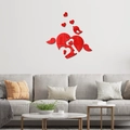 Red 3D mirror heart and bird wall stickers for modern living room decor - Red