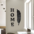Adesivi murali a specchio neri in acrilico con scritta HOME e decorazione a piuma - Nero (JM3241-Nero)