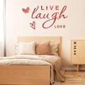 3D red mirror acrylic wall sticker featuring Live Laugh Love text with hearts and butterflies - Red