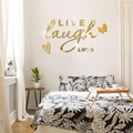 Golden mirror acrylic wall stickers with Live Laugh Love text for bedroom decor - Gold