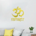 Pegatina de pared de espejo acrílico dorado con símbolo 3D Om y texto Namaste decorativo - Dorado