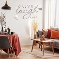 Mirror acrylic wall stickers featuring 'Live Laugh Love' text with hearts and butterflies - Silver