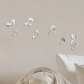 Pegatinas de pared espejo de acrílico con notas musicales y gato para hogar moderno - Plateado
