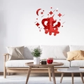 Modern red acrylic unicorn and moon mirror wall stickers for kids' bedroom wall decor - Red
