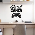 Vinilo de pared espejo acrílico Girl GAMER con silueta de mando para decoración cuarto - Negro