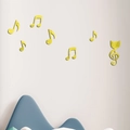 Pegatinas de pared 3D de notas musicales en acrílico espejo amarillo con clave de gato - Dorado