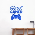 Pegatina de pared de espejo azul Girl Gamer con silueta de mando de juego 3D decorativa - Azul