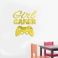 Pegatina de pared acrílica de espejo dorado 3D con texto Girl Gamer y mando de juego - Dorado