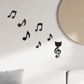 Pegatinas de pared acrílicas negras con notas musicales y diseño de cabeza de gato - Negro