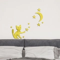 Pegatinas de pared de espejo acrílico dorado con gato y luna para sala de estar - Dorado
