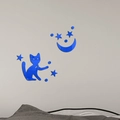 Pegatinas de pared de acrílico espejo azul con gato luna y estrellas para decoración - Azul