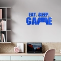 Pegatina de espejo acrílico azul Eat Sleep Game con icono de mando para cuarto de juegos - Azul
