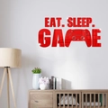 Moderner roter Acryl-Wandtattoo-Spiegel mit EAT SLEEP GAME Gaming-Controller-Silhouette - Rot