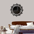 Specchio da parete moderno a forma di sole con cornice elegante in acrilico nero - Nero