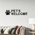 Sticker mural miroir 3D en acrylique avec texte Pets Welcome et empreinte pour déco - Noir