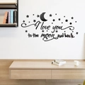 Détails des stickers muraux 3D miroir en acrylique avec lune, étoiles et texte romantique - Noir