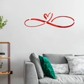 Detail of red mirror infinity heart wall sticker in a modern living room setting - Red