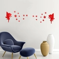 Pegatinas de pared 3D espejo rojo de hadas y estrellas para cuarto de niñas decoración - Rojo