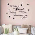 Sticker mural 3D en acrylique avec citation The Kitchen is the Heart of the Home et papillon - Noir