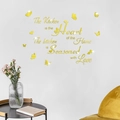 Sticker mural 3D miroir doré en acrylique avec citations de cuisine et décor papillon - Doré