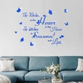 3D mirror acrylic kitchen wall stickers with heart and butterfly decor in deep blue - Blue