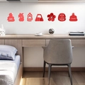 Detalle de los adhesivos de pared espejo 3D rojos con motivos Maneki-neko y Monte Fuji - Rojo