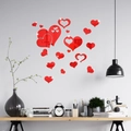 Set di adesivi murali cuore a specchio rosso per soggiorno con cuori 3D di varie misure - Rosso