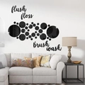 Pegatinas de pared de espejo acrílico con texto flush floss brush wash para decorar baños - Negro